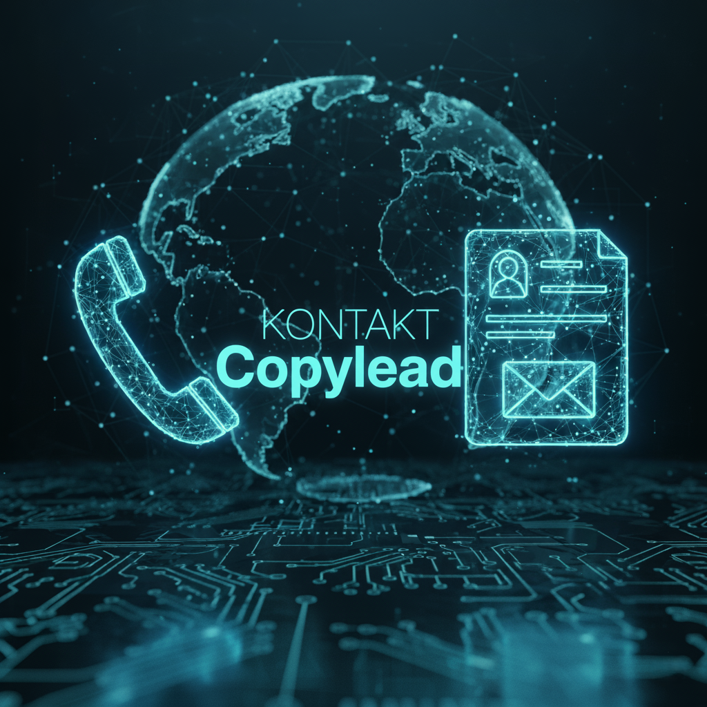 Grafika przedstawiająca sposoby na kontakt Copylead - kula ziemska w tle oraz telefon i formularz kontaktowy jako formy kontaktu z agencją