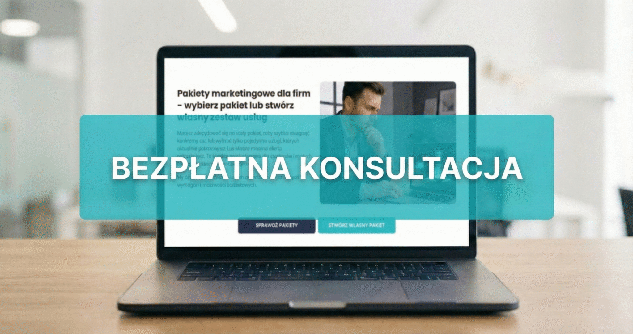 Strona internetowa dla małej firmy z widocznym przyciskiem zachęcającym do bezpłatnej konsultacji.