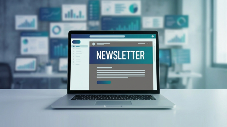 Laptop z otwartym panelem konfiguracji - Newsletter w WordPress krok po kroku